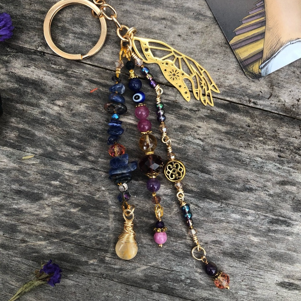 Sodalite Cosmic Hand Mixed Gemstone Purse Charm Keychain / Car Mirror Charm